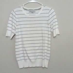 Gray and white striped knit top